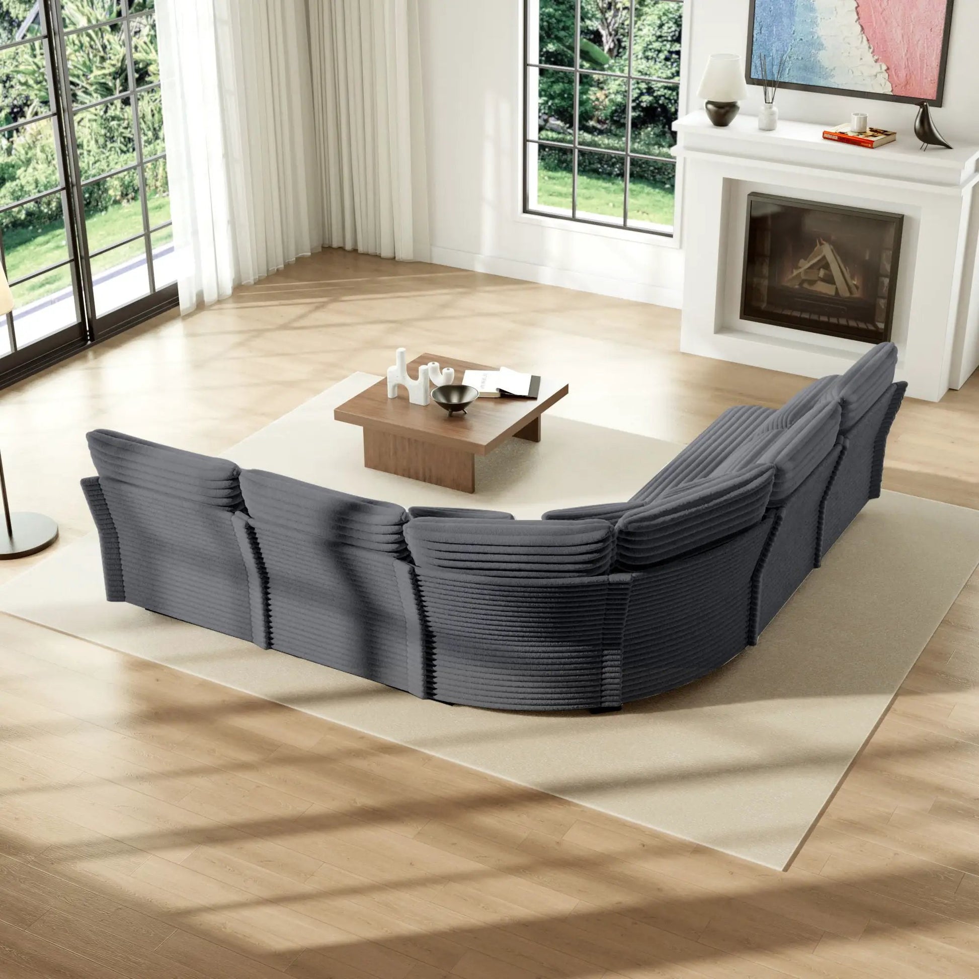 5-Seater L-shaped sectional sofa curved corner in dark gray fabric Unique Piece Furniture on Tampa Home & Garden Store