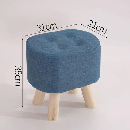 Blue tufted round fabric ottoman with natural wood legs Nordic solid wood stool by FLIPSTYLEZLLC on Tampa Home & Garden Store