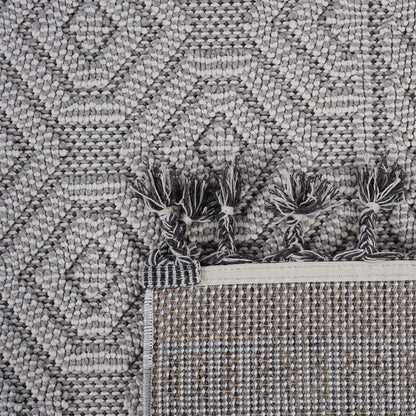 Guros Collection 7.9x10 Durable Soft Area Rug gray cream chunky loop pile with fringe on Tampa Home & Garden Store