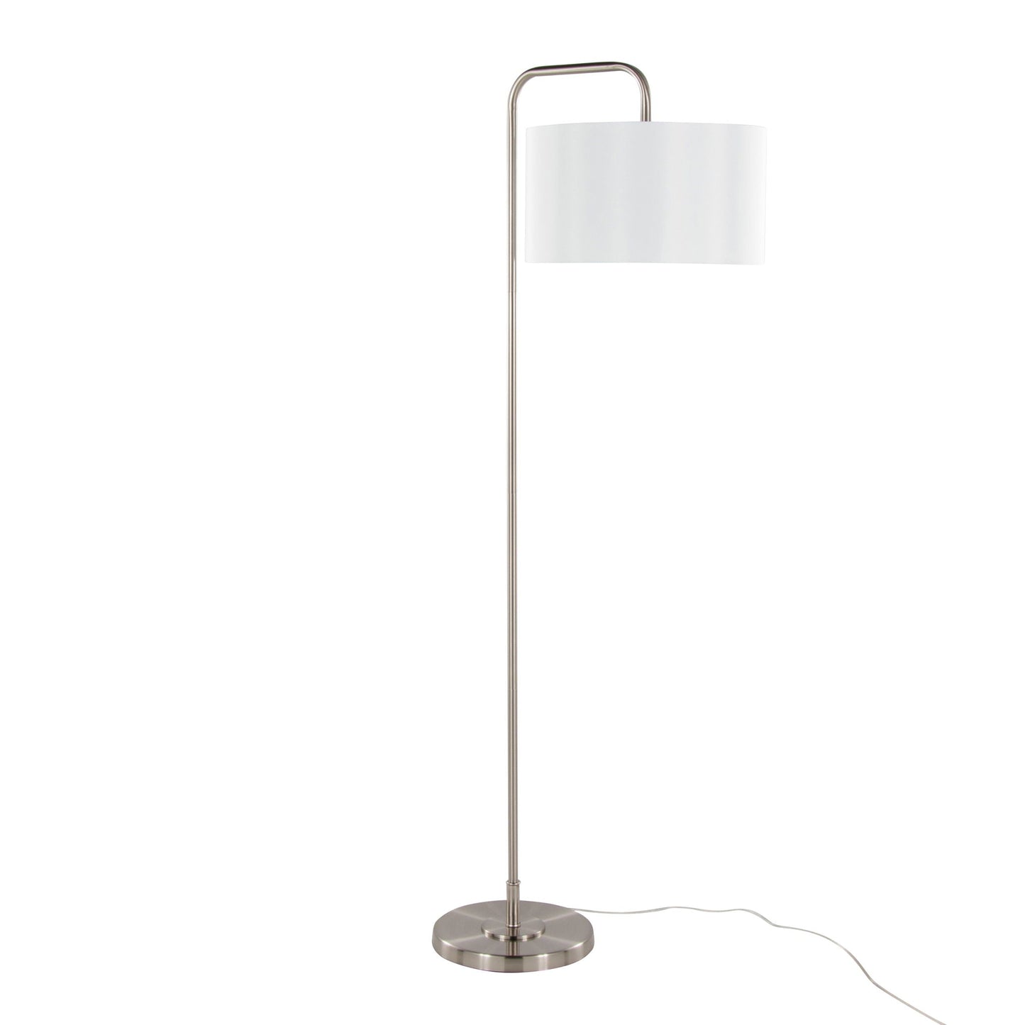 Puck floor lamp by HouseOfZazla with curved metal stem and white drum shade on Tampa Home & Garden Store
