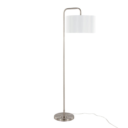 Puck floor lamp by HouseOfZazla with curved metal stem and white drum shade on Tampa Home & Garden Store