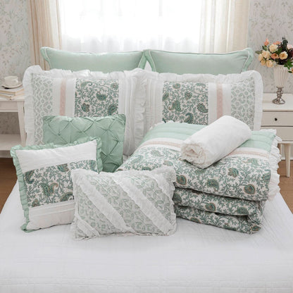 9 Piece Cotton Percale Comforter Set Aqua by HouseOfZazla with quilted pattern on Tampa Home & Garden Store