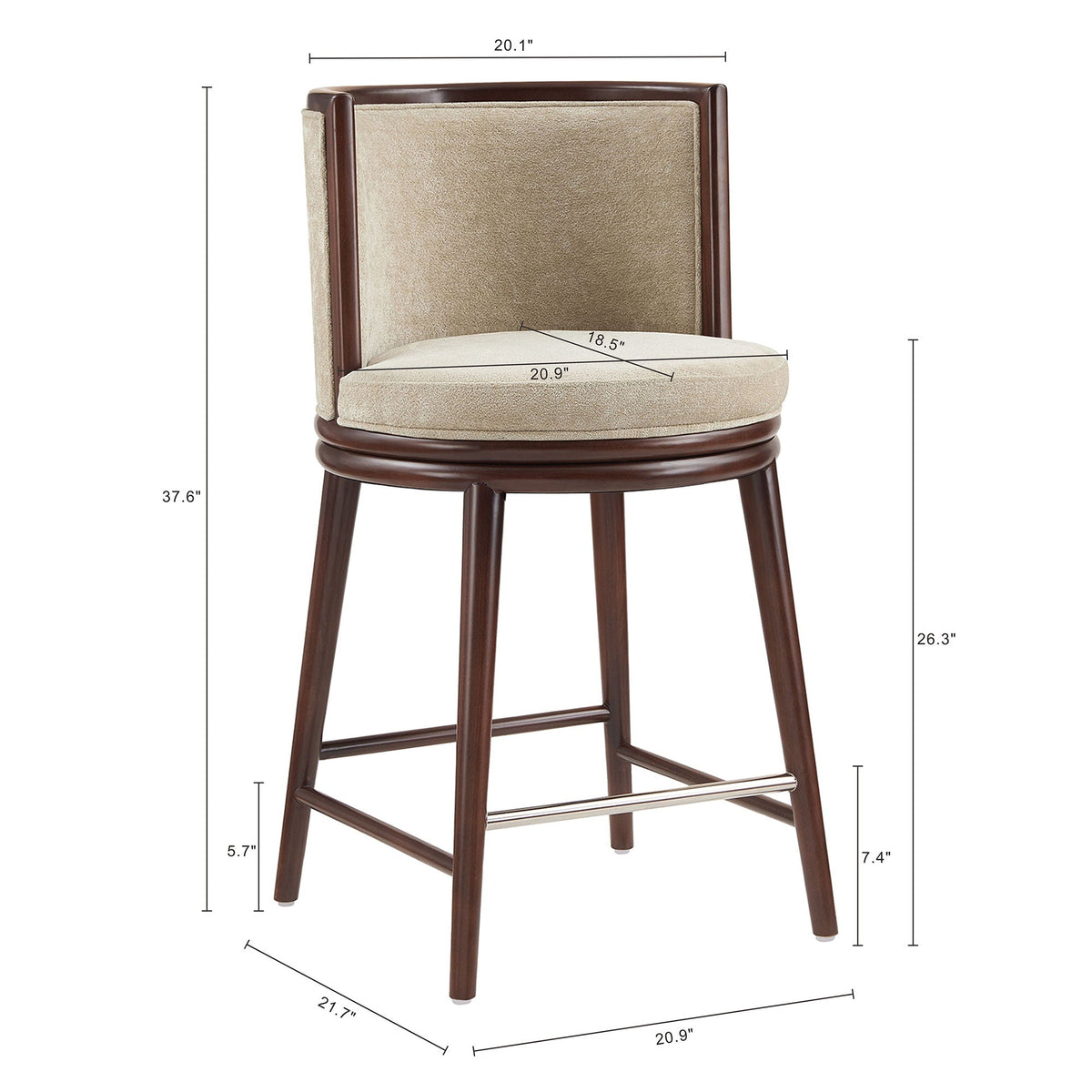 Evalyn counter height stool by HouseOfZazla with beige upholstered seat and dark wood legs on Tampa Home & Garden Store