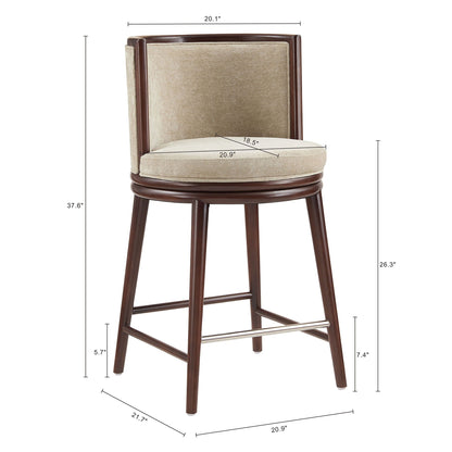 Evalyn counter height stool by HouseOfZazla with beige upholstered seat and dark wood legs on Tampa Home & Garden Store