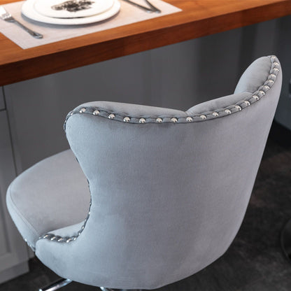 Swivel barstools gray velvet with nailhead trim and chrome base Set of 2 HouseOfZazla on Tampa Home & Garden Store