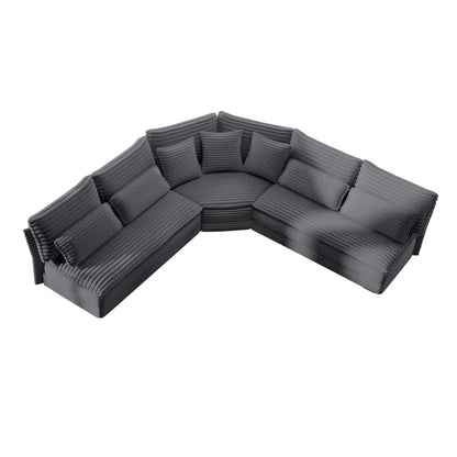 5 Seater L-Shaped Sectional Sofa Curved Corner in charcoal ribbed fabric with 7 cushions on Tampa Home & Garden Store