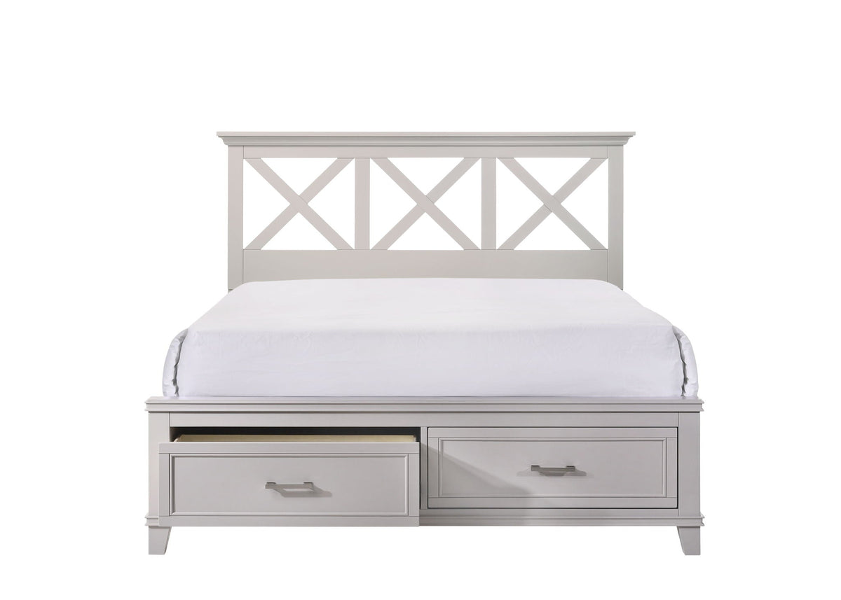Ample Storage Bed with X Headboard and Wood Base