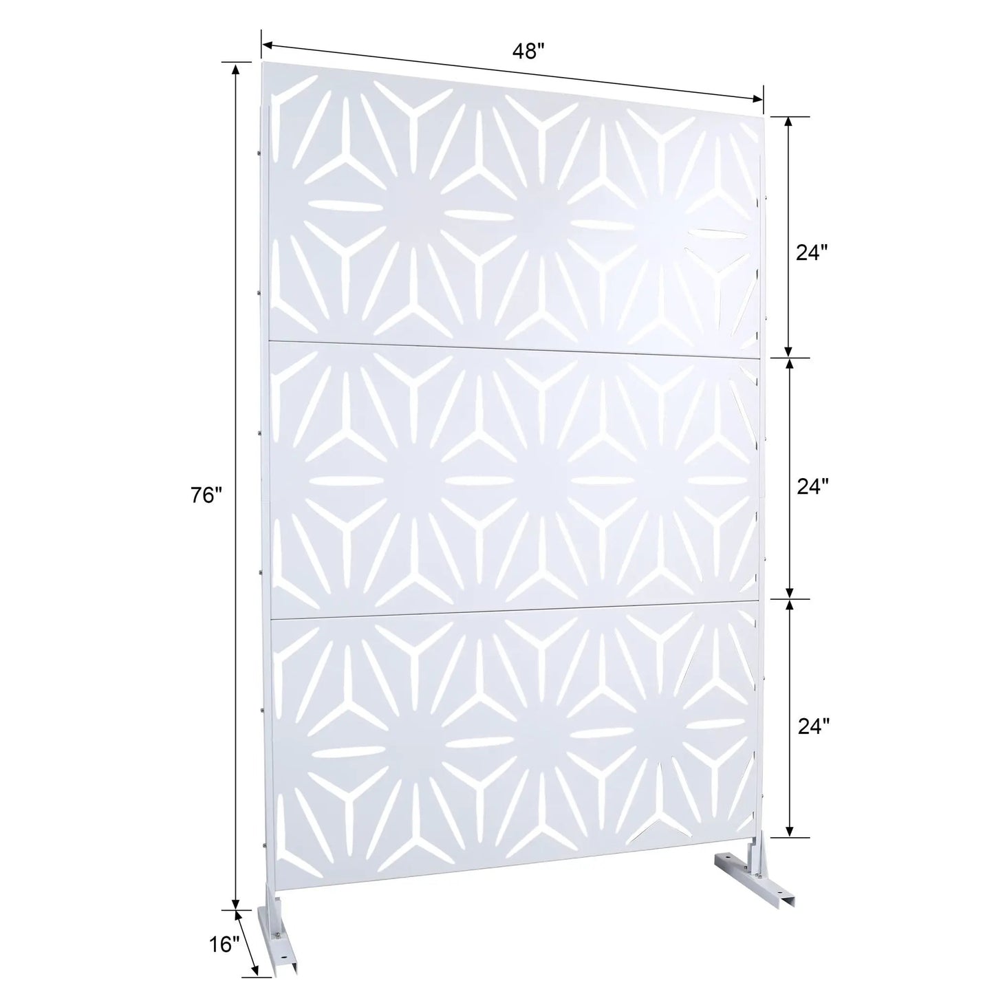 Outdoor metal privacy screen freestanding panels with white cutouts by Unique Piece Furniture on Tampa Home & Garden Store