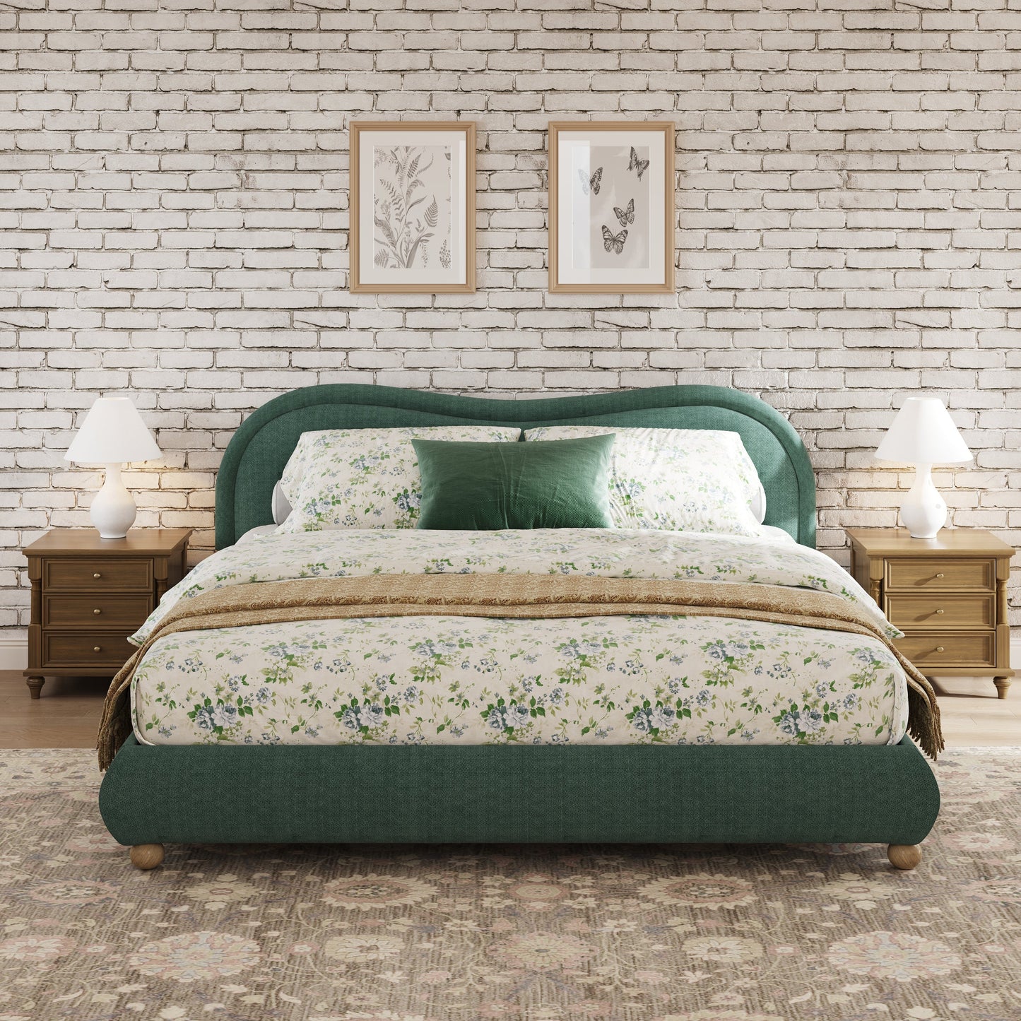 King Upholstered Platform Bed And Oak Legs