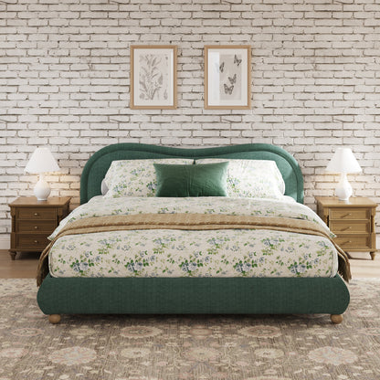 King Upholstered Platform Bed And Oak Legs