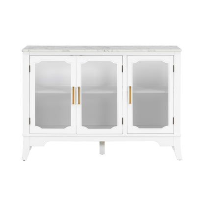 Storage cabinet 3 doors white with marble top and glass-front doors HouseOfZazla on Tampa Home & Garden Store