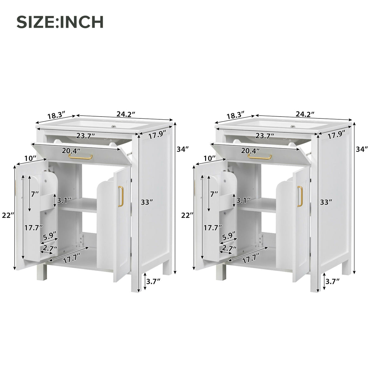 Pair of modern white bathroom vanities with soft-close cabinets by HouseOfZazla on Tampa Home & Garden Store