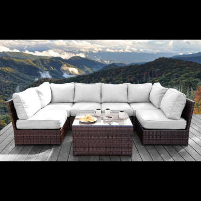 Comfortable Modern Patio Rattan Sectional Set With Cushions white cushions wicker frame on Tampa Home & Garden Store