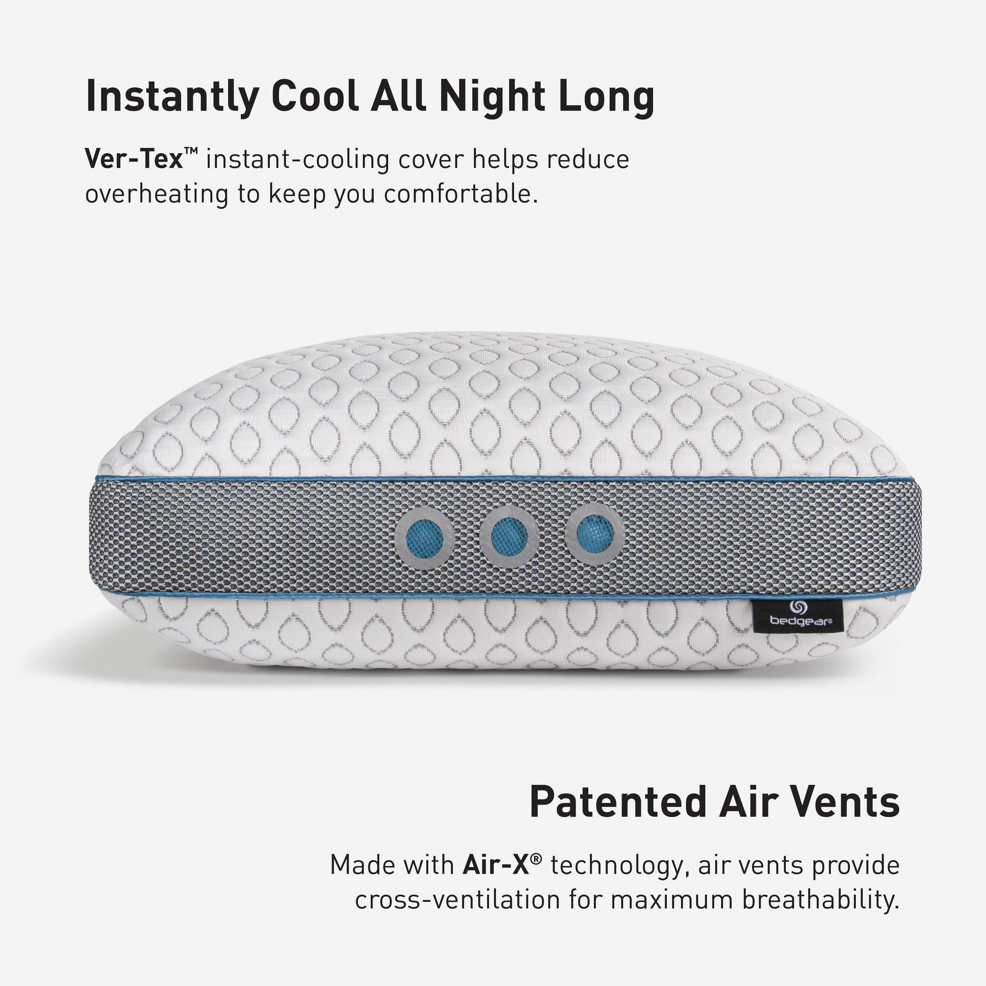 BedGear Frost Performance Pillow cooling pillow with white quilt cover and blue vent band on Tampa Home & Garden Store
