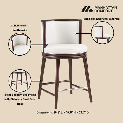 Evalyn counter stool by Manhattan Comfort with white leatherette and dark beech wood frame on Tampa Home & Garden Store