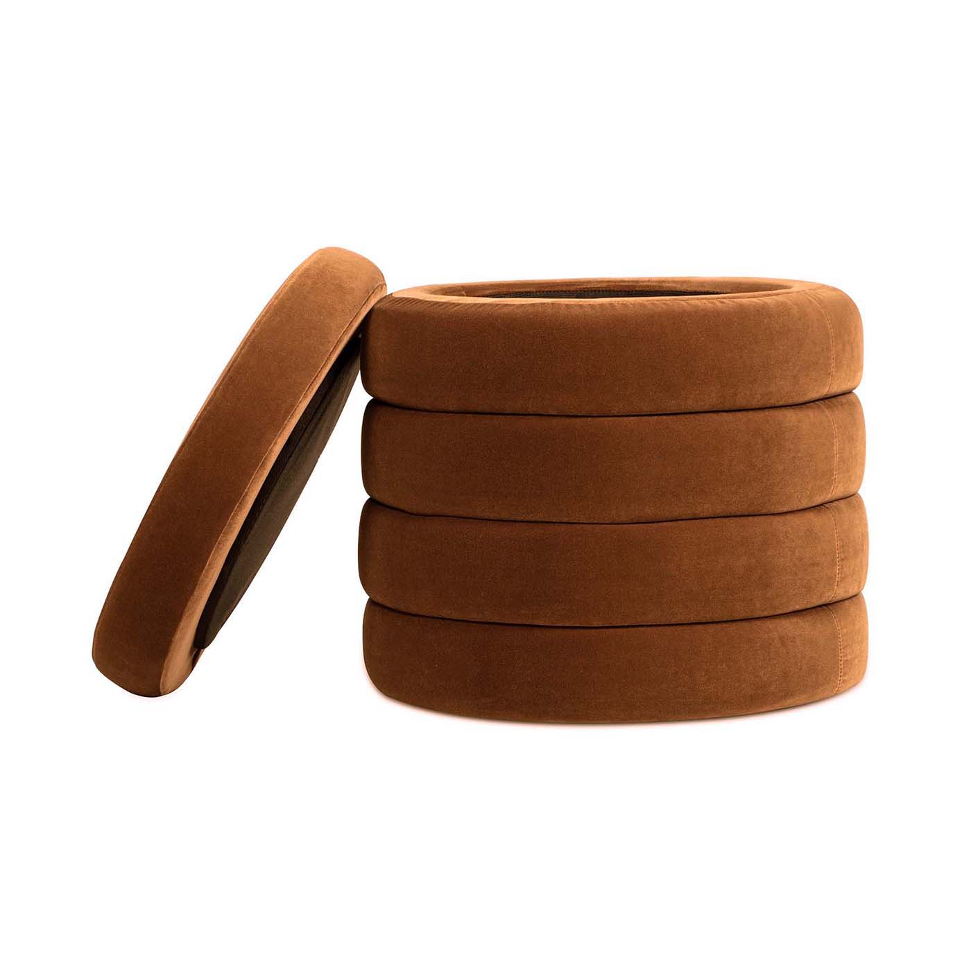 Fuji oversized round storage ottoman set of 4 in burnt orange velvet by HouseOfZazla on Tampa Home & Garden Store
