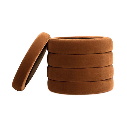 Fuji oversized round storage ottoman set of 4 in burnt orange velvet by HouseOfZazla on Tampa Home & Garden Store