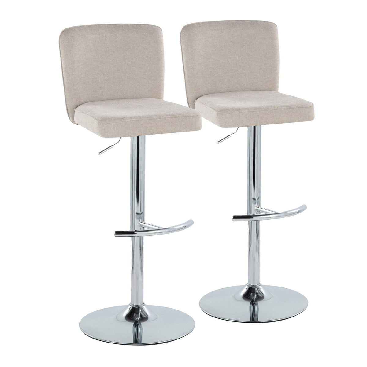 Beige contemporary adjustable barstool set with swivel chrome bases, 2pc on Tampa Home & Garden Store