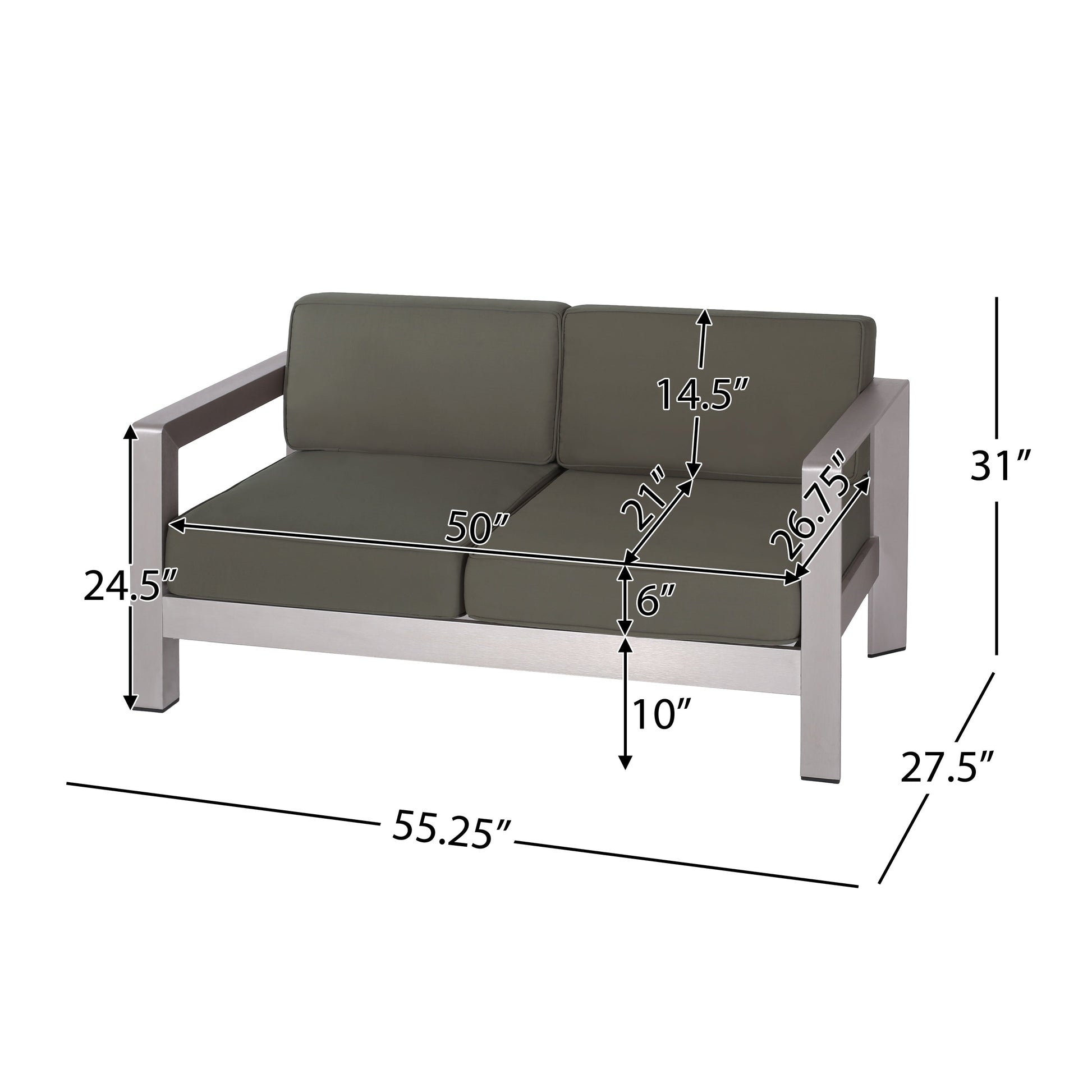 Outdoor aluminum loveseat with a low-profile frame and olive green cushions by HouseOfZazla on Tampa Home & Garden Store