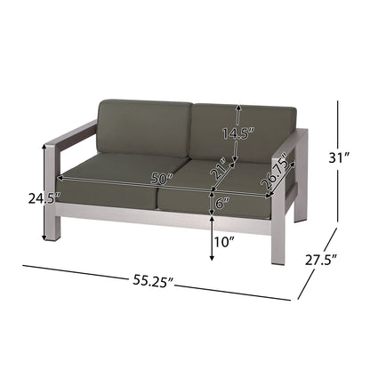 Outdoor aluminum loveseat with a low-profile frame and olive green cushions by HouseOfZazla on Tampa Home & Garden Store
