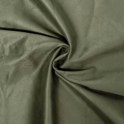 Upholstered bed fabric swatch in olive green velvet with soft drape on Tampa Home & Garden Store