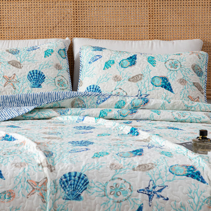 Coastal Blue Microfiber Quilt Set and Bedding