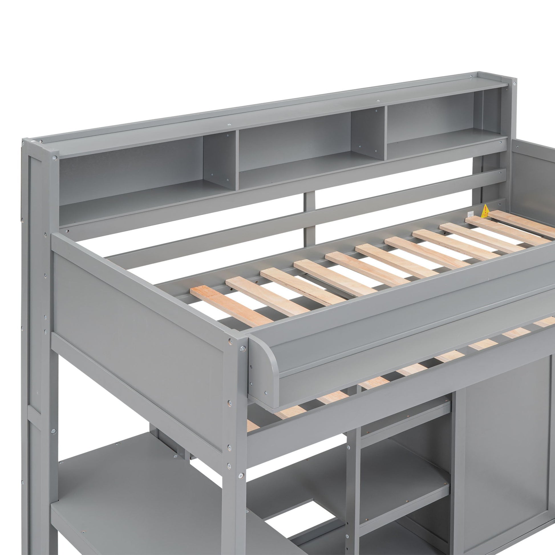 Loft bed with built-in desk, storage shelves, wardrobe in gray metal by HouseOfZazla on Tampa Home & Garden Store
