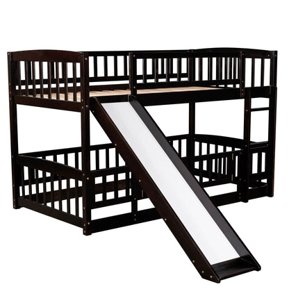 Low Bunk Bed With Slide Fence and Ladder
