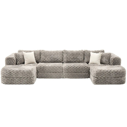 Modular Sectional Sofa with 2 Movable Ottomans