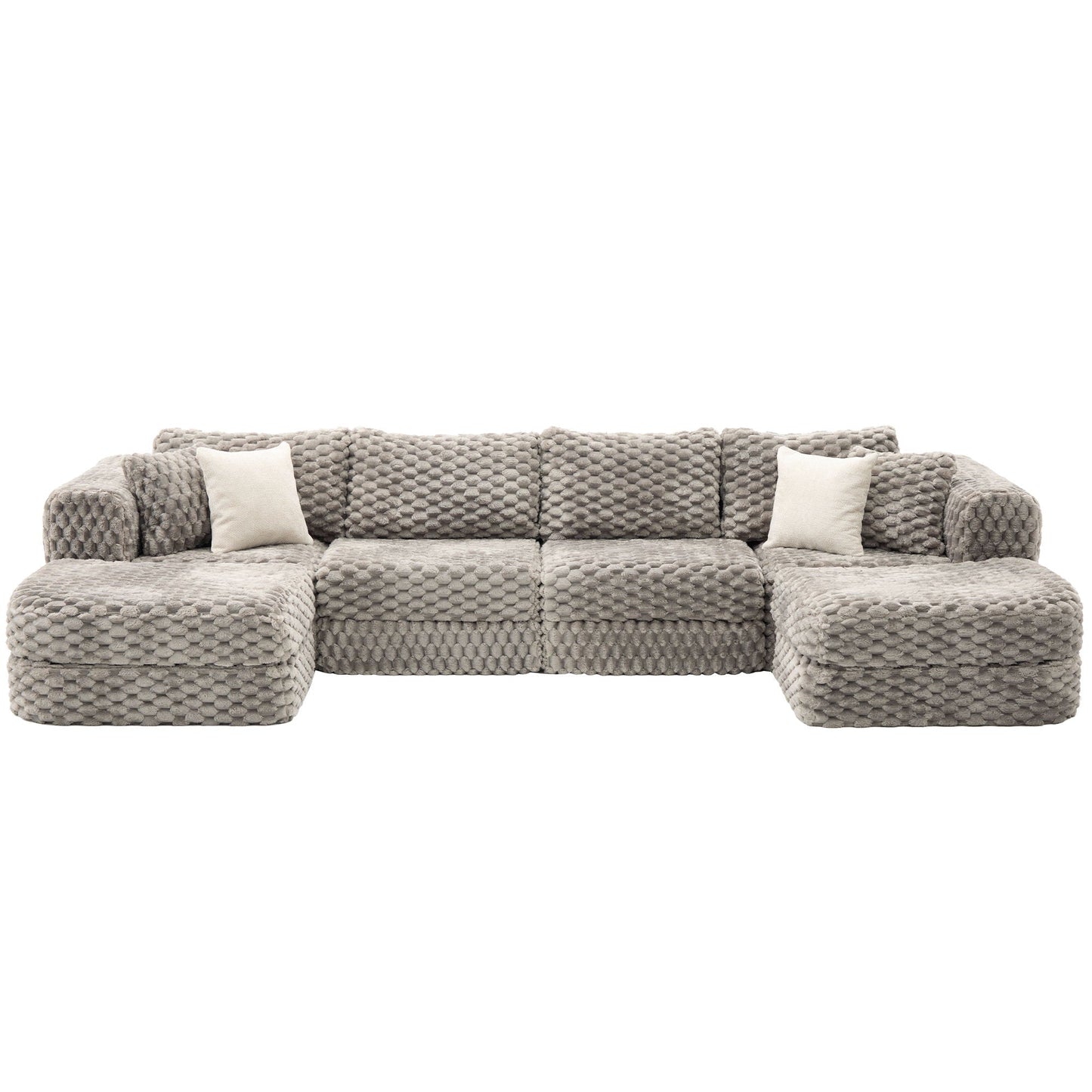 Modular sectional sofa with 2 movable ottomans in gray boucle fabric HouseOfZazla on Tampa Home & Garden Store
