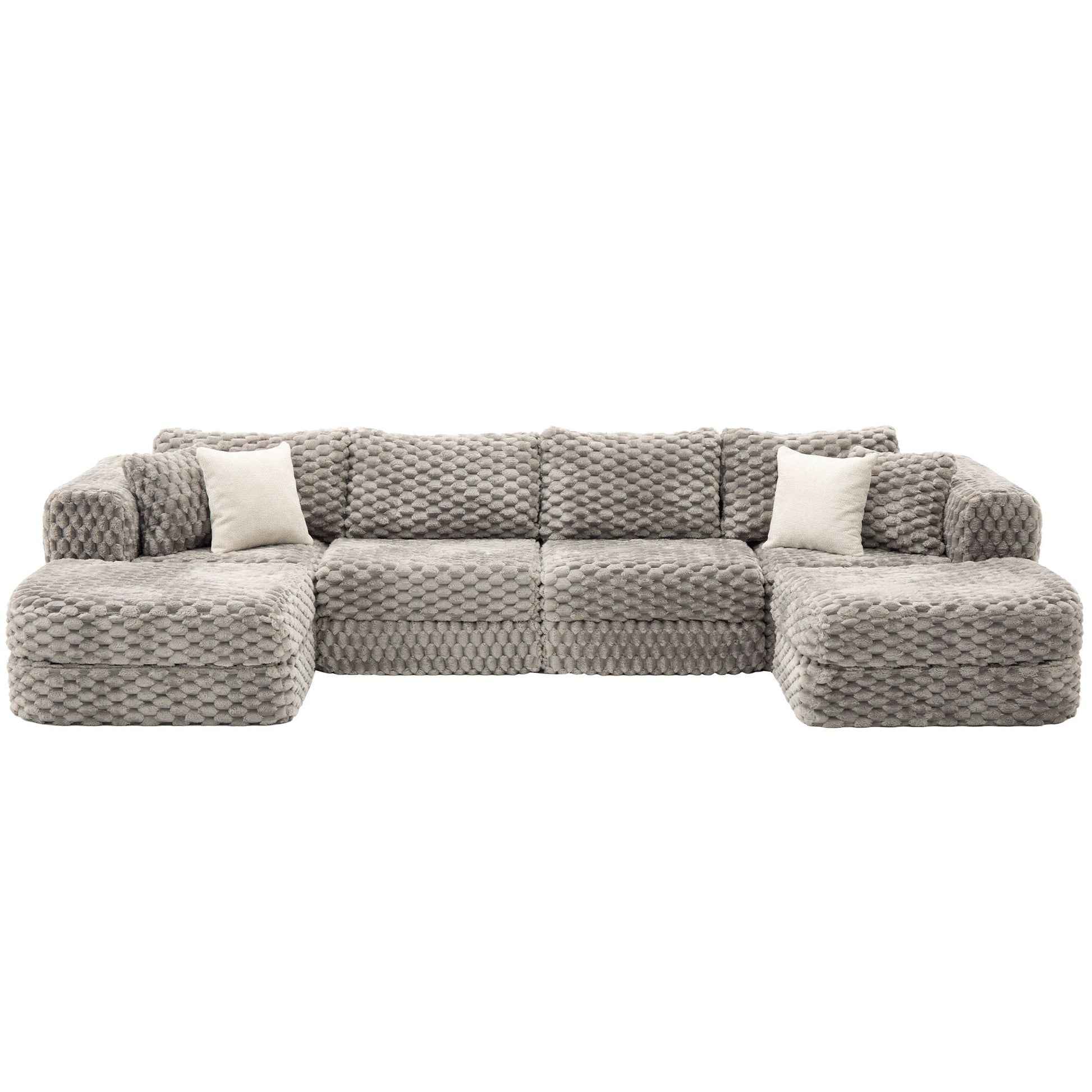Modular sectional sofa with 2 movable ottomans in gray boucle fabric HouseOfZazla on Tampa Home & Garden Store