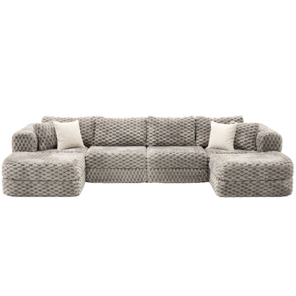 Modular sectional sofa with 2 movable ottomans in gray boucle fabric HouseOfZazla on Tampa Home & Garden Store