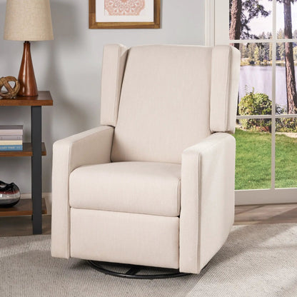 Landau Contemporary Upholstered Swivel Recliner beige fabric swivel base Unique Piece Furniture on Tampa Home & Garden Store