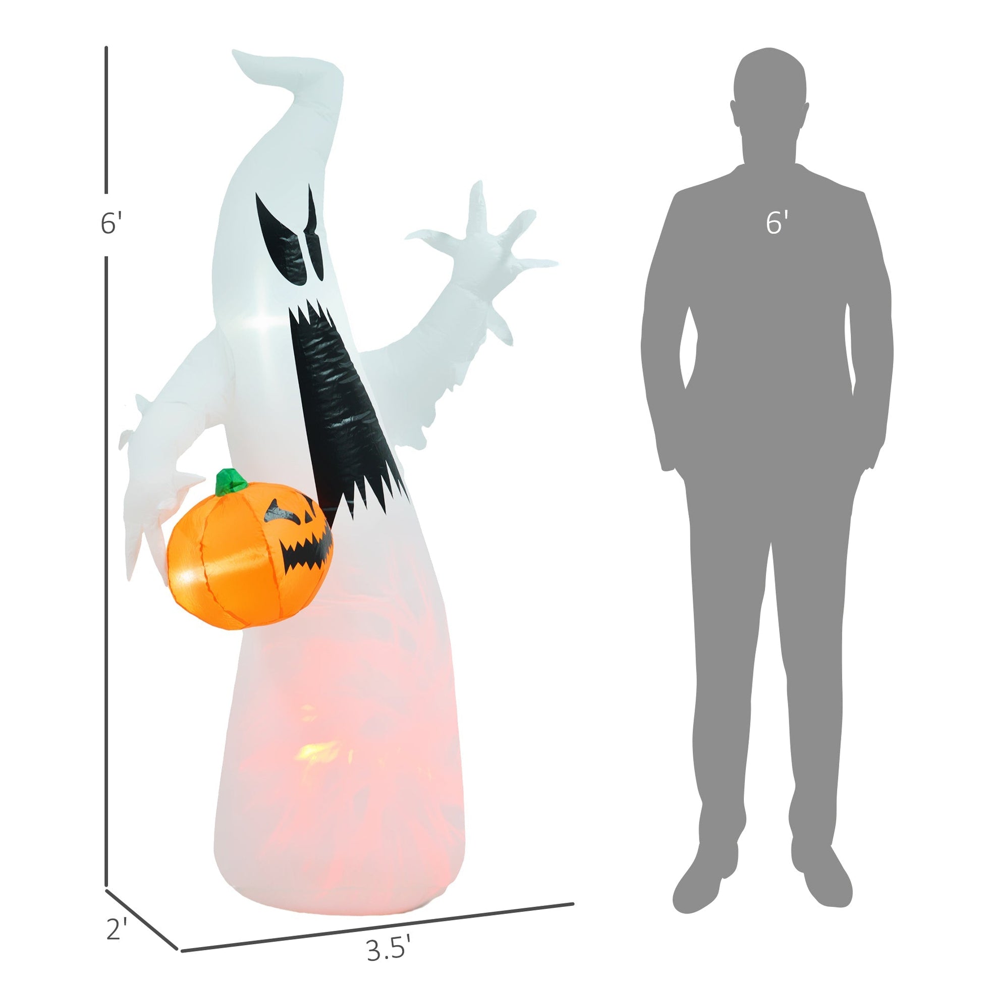 5.9' Towering LED-Lit Inflatable Ghost by HouseOfZazla, Halloween decor with orange pumpkin on Tampa Home & Garden Store