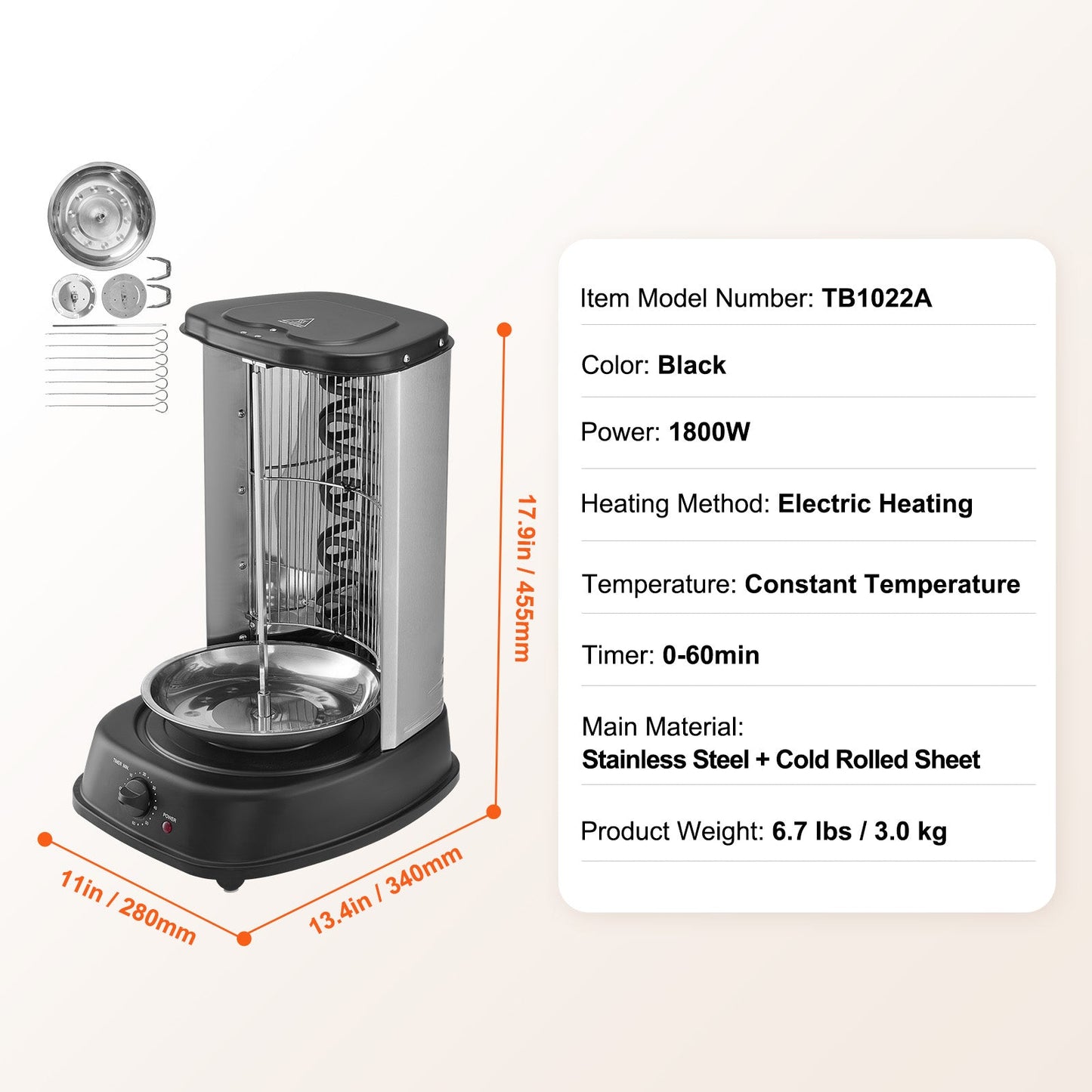 Stainless Steel Vertical Shawarma Grill Machine