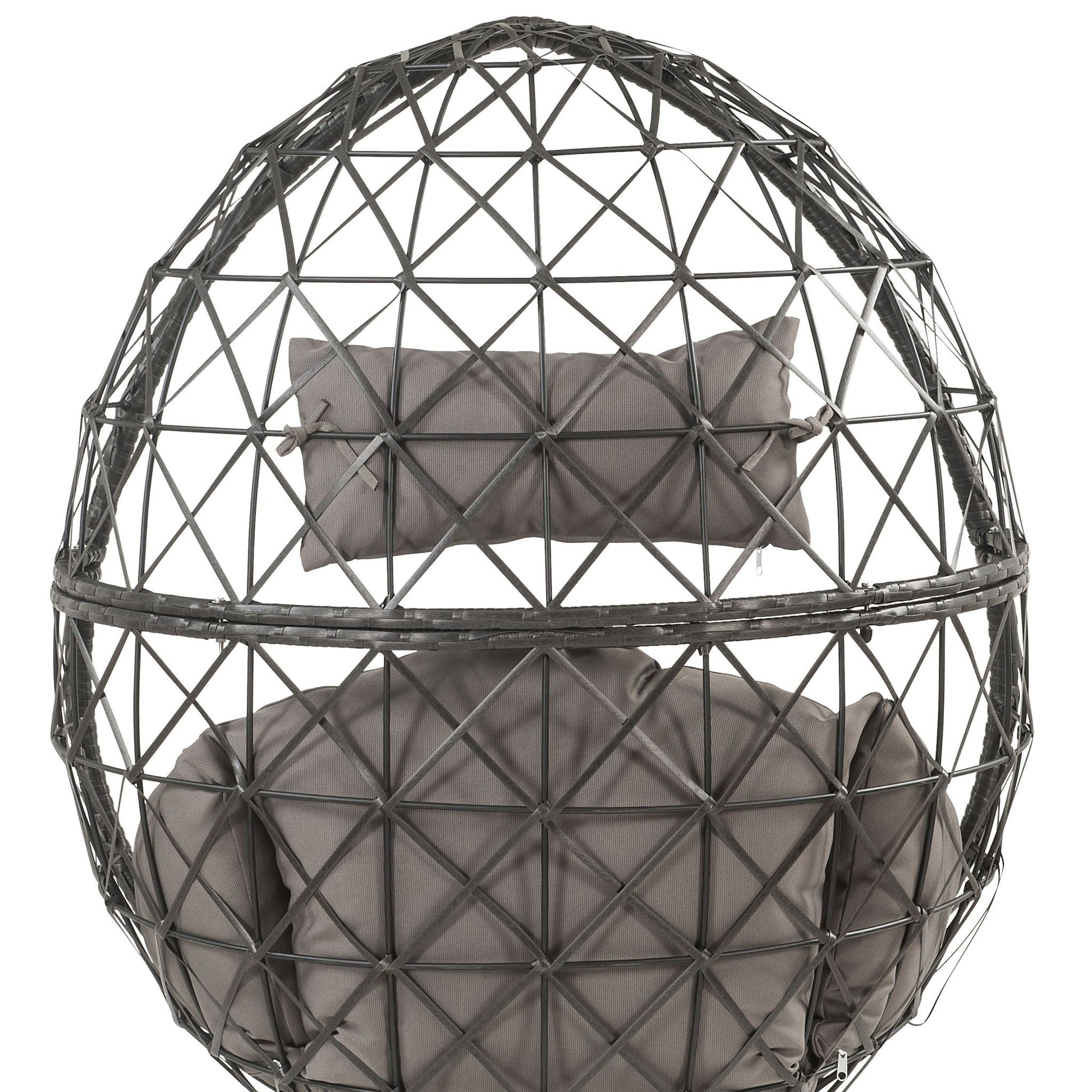 Aeven Patio Lounge Chair by HouseOfZazla, light gray cushions, gray metal lattice frame on Tampa Home & Garden Store