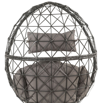 Aeven Patio Lounge Chair by HouseOfZazla, light gray cushions, gray metal lattice frame on Tampa Home & Garden Store