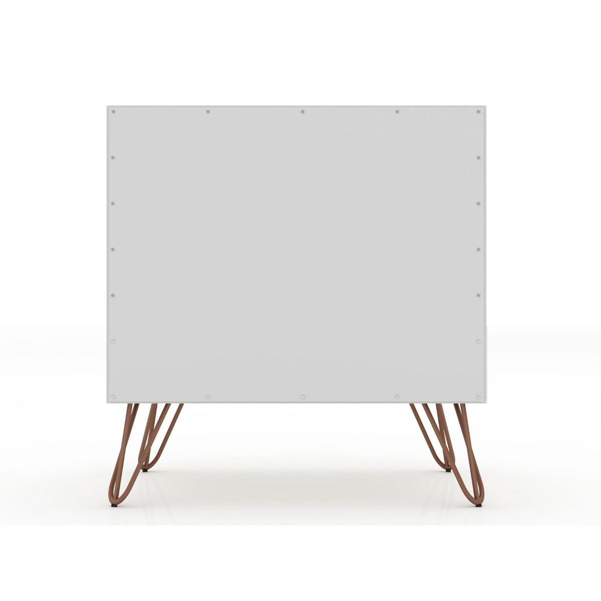 White two-drawer nightstand with panel front and brown hairpin legs on Tampa Home & Garden Store on Tampa Home & Garden Store