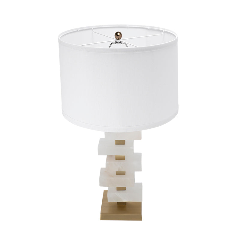 D15x26.7' White and Gold Alabaster Slab Table Lamp by HouseOfZazla with white shade on Tampa Home & Garden Store