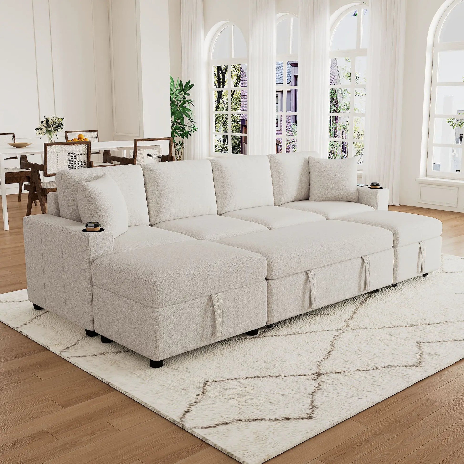 Sectional sofa in light beige fabric with storage ottomans 2pc set by Unique Piece Furniture on Tampa Home & Garden Store