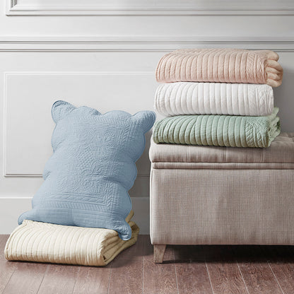 3 Piece Reversible Scalloped Edge Quilt Set White Full/Queen by HouseOfZazla Quilts & Comforters on Tampa Home & Garden Store