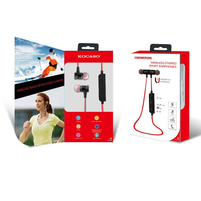 KOCASO wireless in-ear neckband headphones with red cable and magnetic earbuds on packaging on Tampa Home & Garden Store