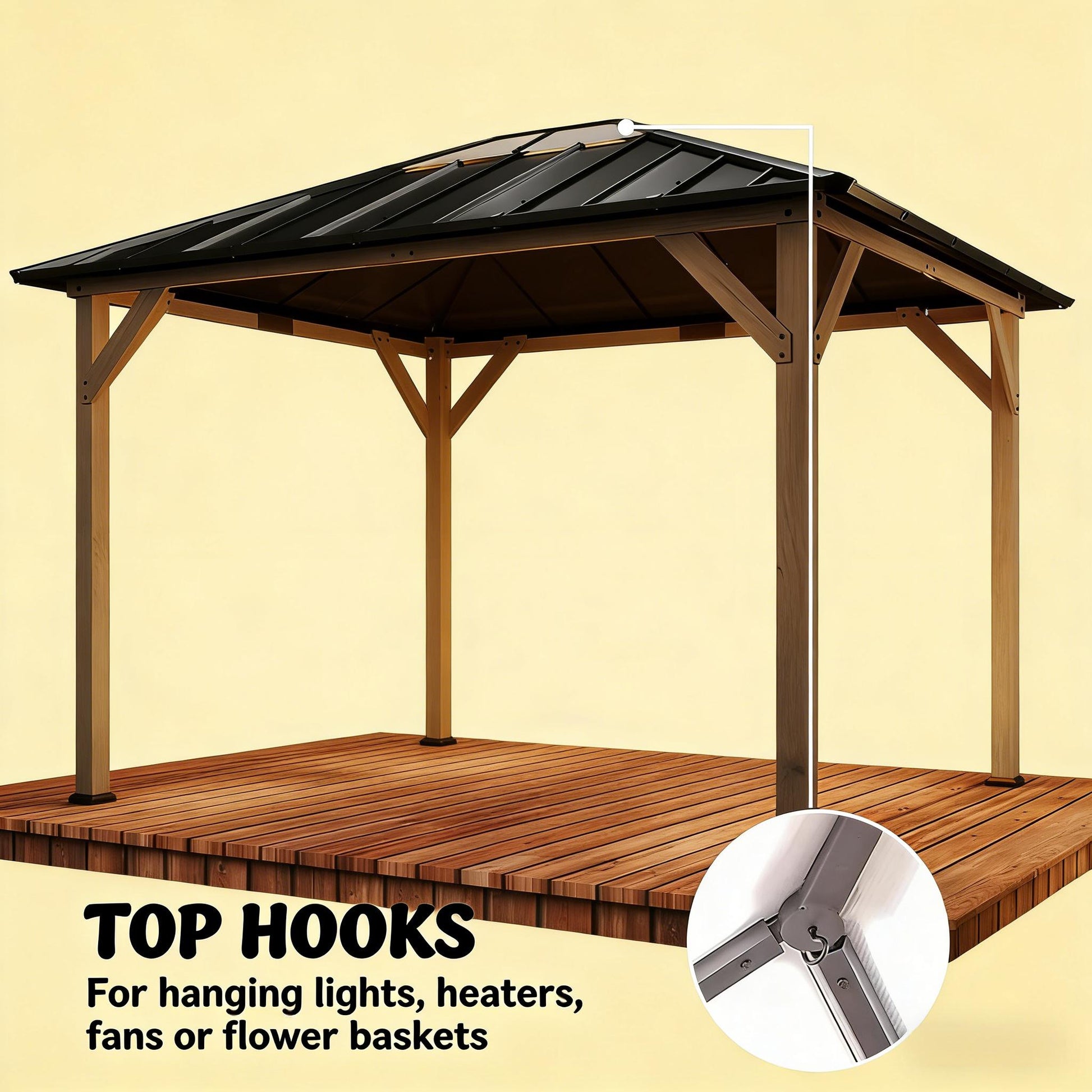 Spacious outdoor hardtop gazebo by HouseOfZazla with black metal roof and wooden frame on Tampa Home & Garden Store