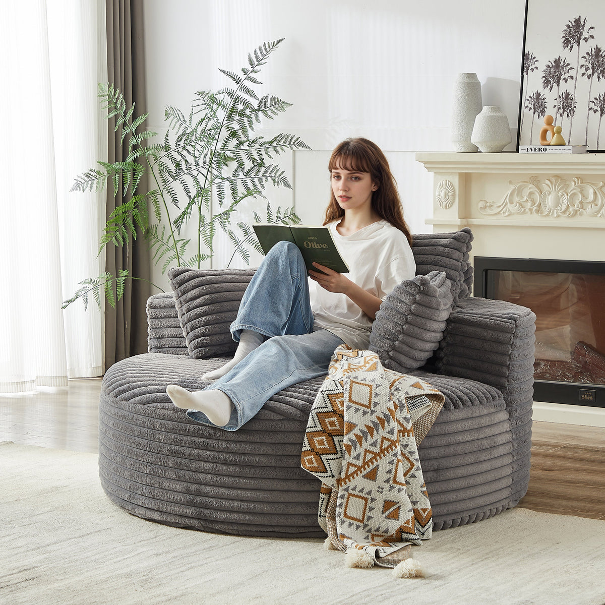 55' Corduroy Sponge Single Sofa by HouseOfZazla, round gray corduroy lounge on Tampa Home & Garden Store