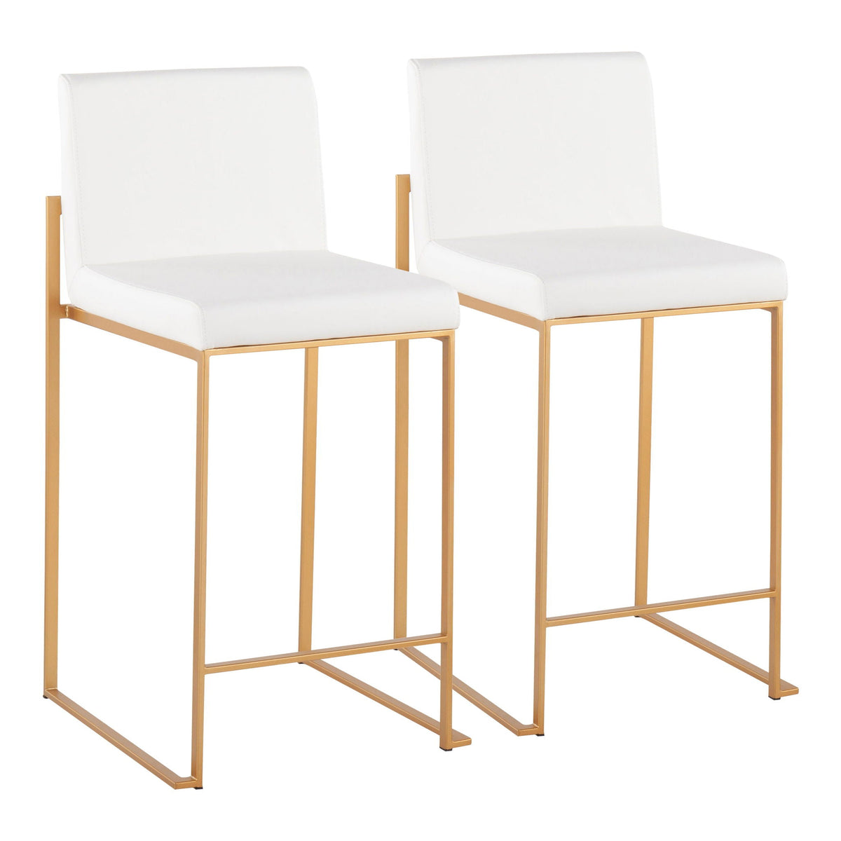 Pair of contemporary high-back counter stools, white upholstery, gold frames HouseOfZazla on Tampa Home & Garden Store