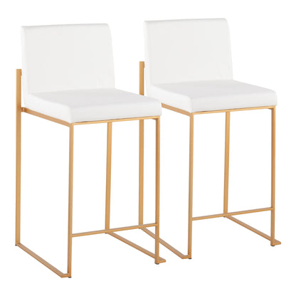Pair of contemporary high-back counter stools, white upholstery, gold frames HouseOfZazla on Tampa Home & Garden Store