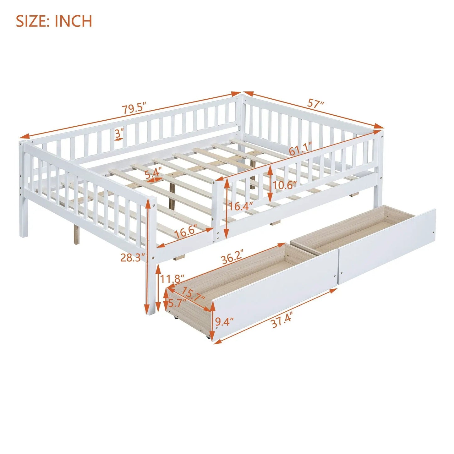 Multi Functional Wooden Daybed Frame Solid Pine