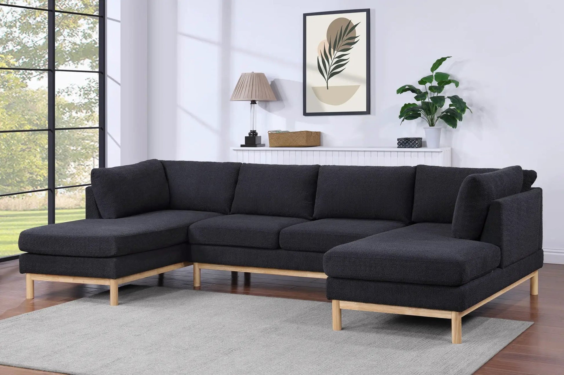 Hallie Wide Sherpa Double Chaise U-Shape Sectional Sofa charcoal by Unique Piece Furniture on Tampa Home & Garden Store