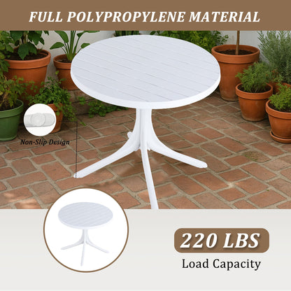 Modern round white outdoor dining table, polypropylene, UV resistant by HouseOfZazla on Tampa Home & Garden Store
