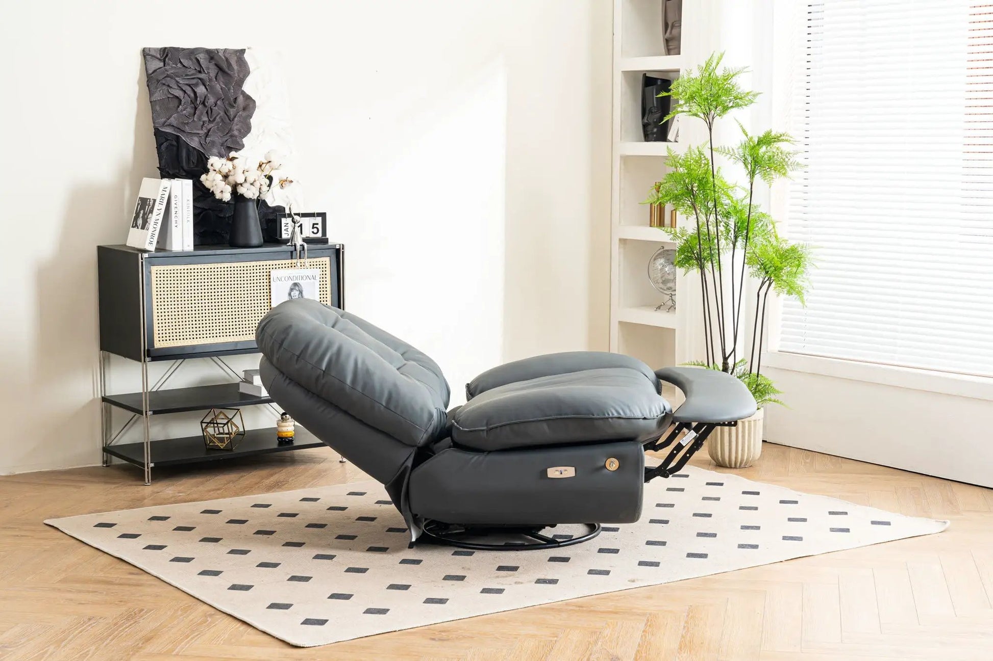 Power recliner swivel glider chair in gray leather with USB charger on Tampa Home & Garden Store